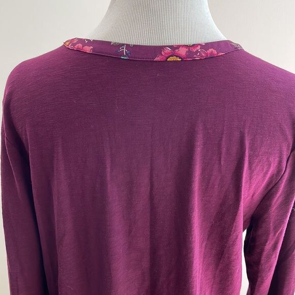 NWT St. John’s Bay Purple long roll up sleeve Flowers  women’s large  ST 11 - Picture 7 of 9